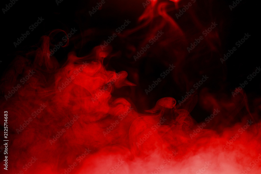 Fototapeta premium Realistic red smoke isolated on black background, featuring swirling vapor for overlays, photo compositing, cinematic visual effects, motion graphics, abstract backgrounds and design.