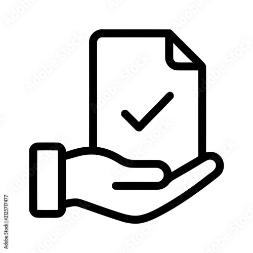 Minimalist Outline Hand Holding Approved Document Checkmark Contract Icon