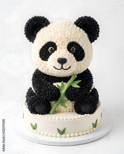 Adorable Panda Bear Cake Holding a Bamboo Stalk
