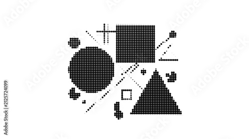 Bild auf Leinwand Abstract geometric composition with black shapes, minimalist vector art with cir