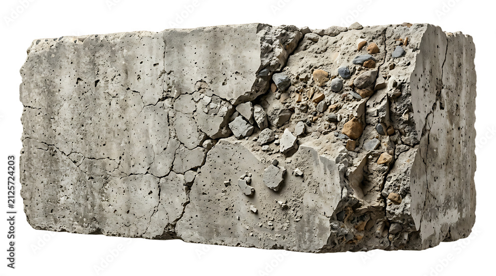 Fototapeta premium Damaged concrete block isolated on transparent background