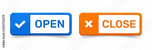Open and close toggle buttons with check and cross icons in flat design