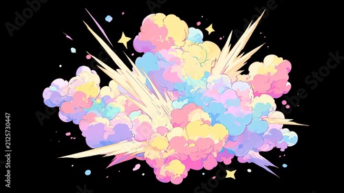 Colorful, abstract explosion of pastel clouds and bright, streaking light