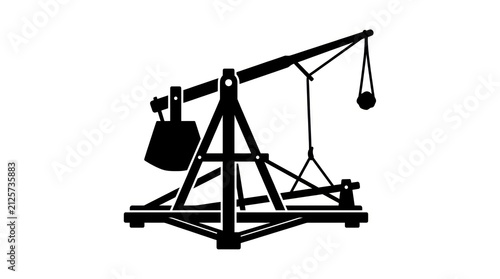 Silhouette of a Trebuchet Catapult on a White Background.