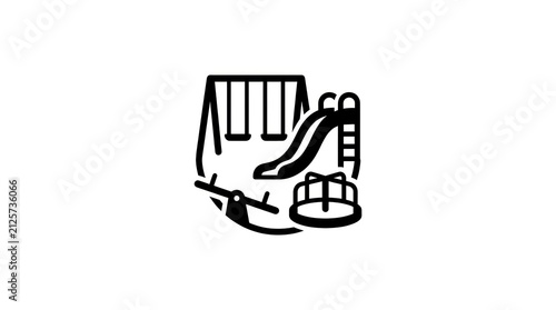 Simple Line Art Icon of a Childrens Playground Equipment Set.