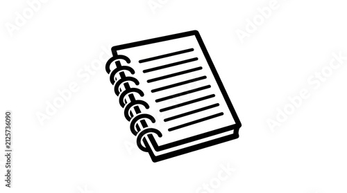 Simple Line Art Icon of a Spiral Notebook on a White Background.
