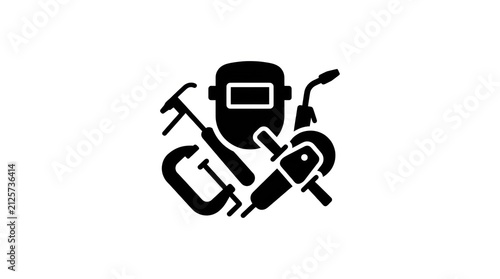 Welding and Grinding Tools Icon Set.