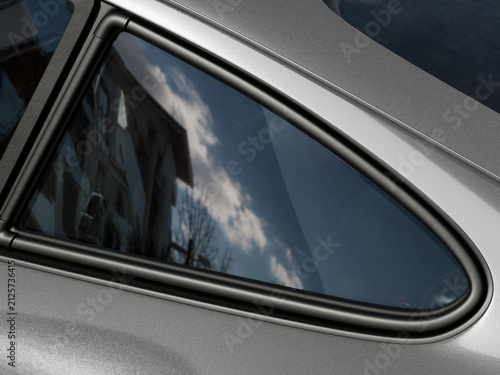 Fotografía Car window detail mockup with metal trim and sky reflection