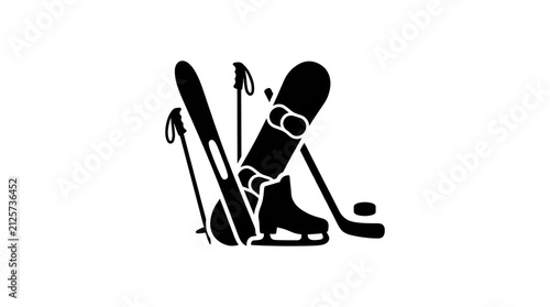 Winter Sports Equipment Silhouette Icon Set 1.