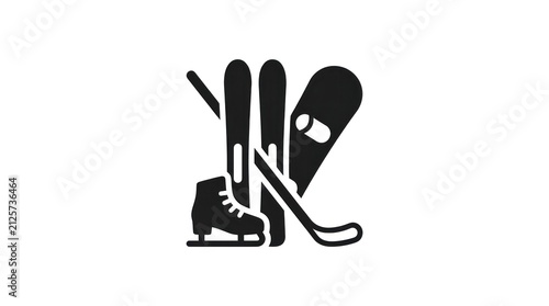 Winter Sports Equipment Silhouette Icon Set.