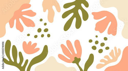Abstract Botanical Pattern with Organic Shapes and Hand Drawn Floral Elements