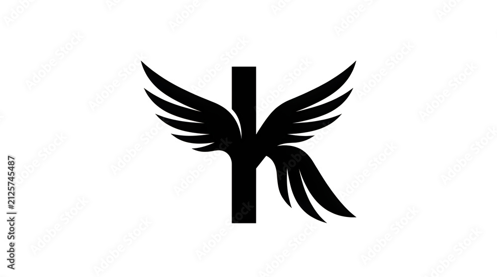 Fototapeta premium Black stylized letter k with angel wings design vector icon