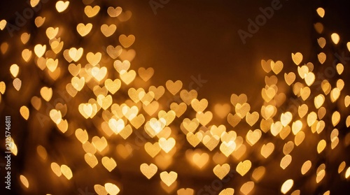 Golden Heart Shaped Bokeh Light Background