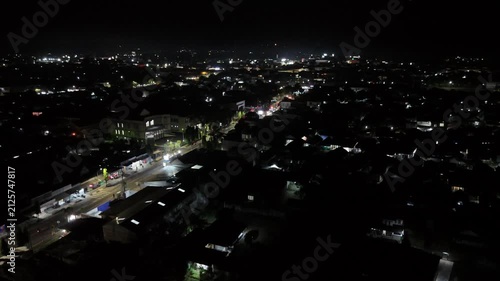 Aerial night view of the city from a drone