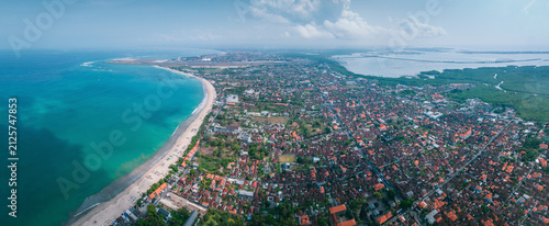 Aerial view of Jimbaran Beach coastline in Bali, Indonesia