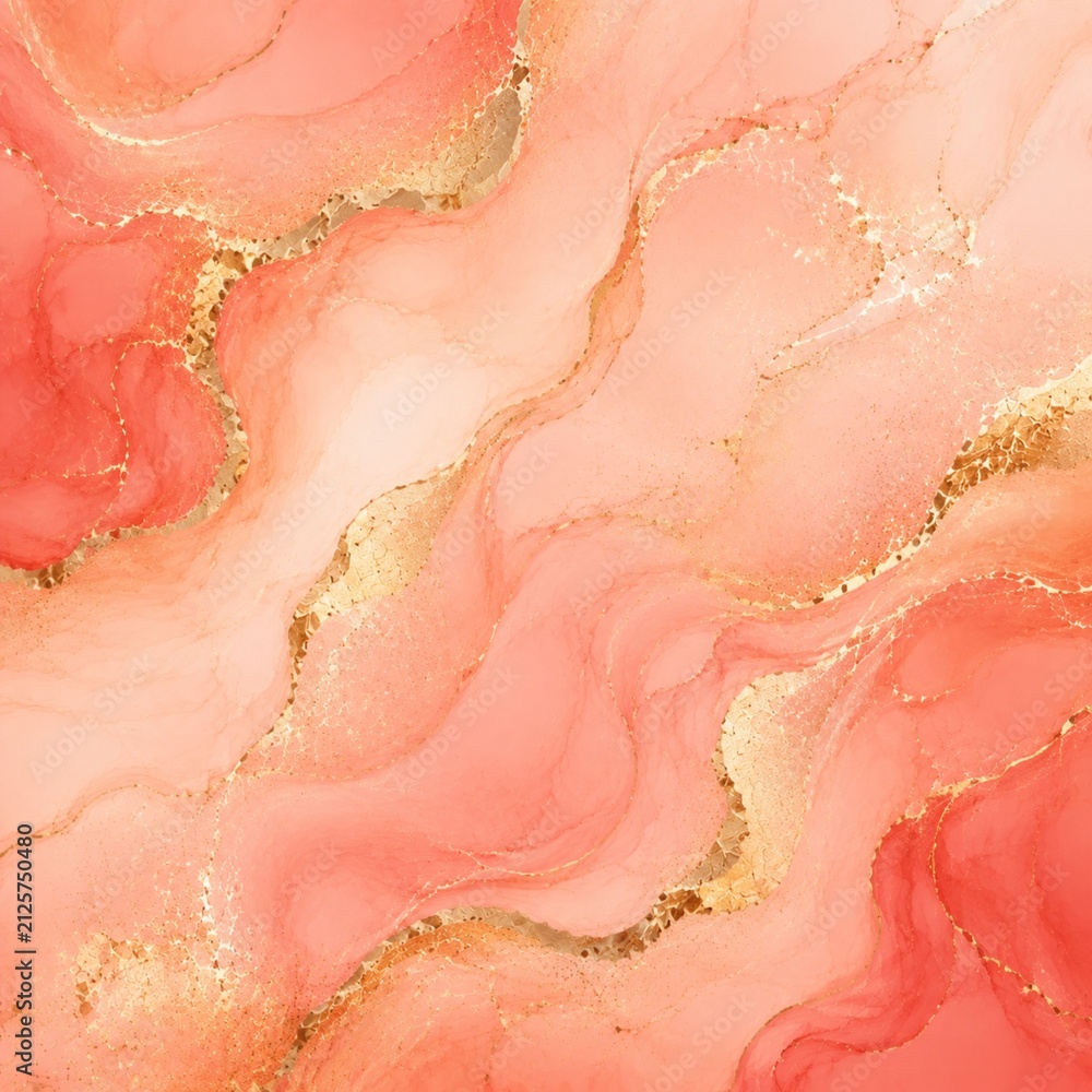 Fototapeta premium Luxury Light Coral Marble Background with Elegant Gold Veins and Abstract Flowing Waves