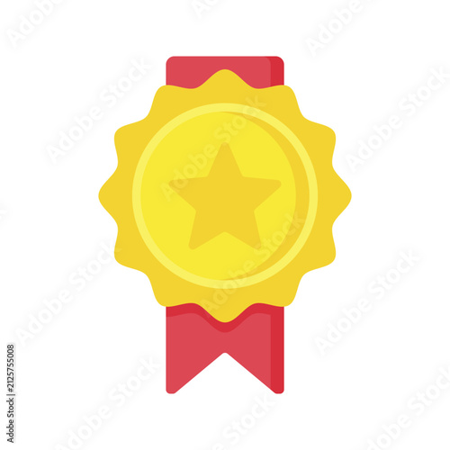 Award Medal Flat design style, gold medal with ribbon representing achievement and prizes, ideal for competitions, carnival games, and reward graphics.