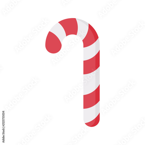 Candy Cane Flat design style, striped candy cane representing sweet treats, ideal for holiday graphics, carnival themes, and candy shop illustrations.