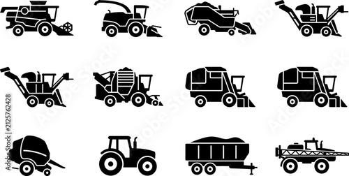 Foto Set of agricultural machinery icons for farming.