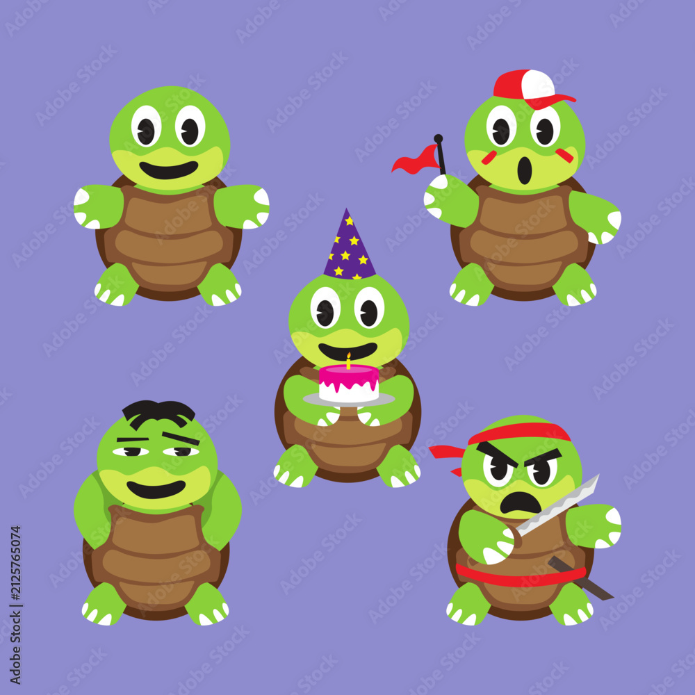 Fototapeta premium Turtle design vector. Cute Turtle various styles illustration.