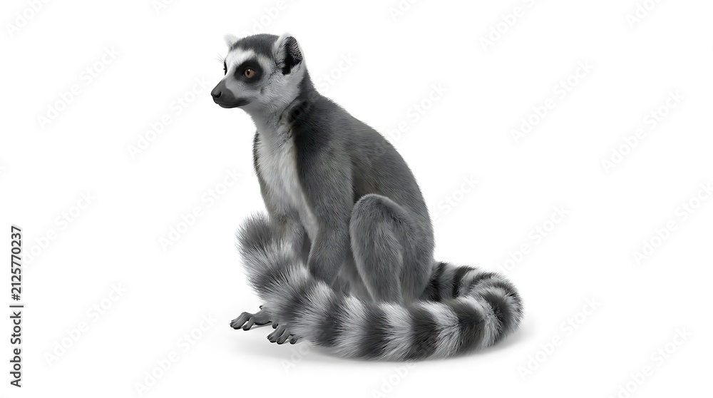 Obraz premium Sitting ring-tailed lemur isolated on white