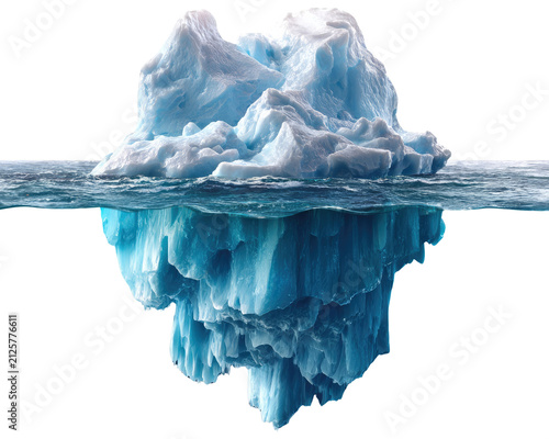 Submerged Majesty: An iceberg with a significant portion hidden beneath the surface of the clear, cold water, showcasing its immense scale and the unseen depths it commands.