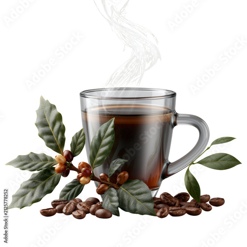 фотографія Hot beverage mug with coffee beans isolated on a transparent background