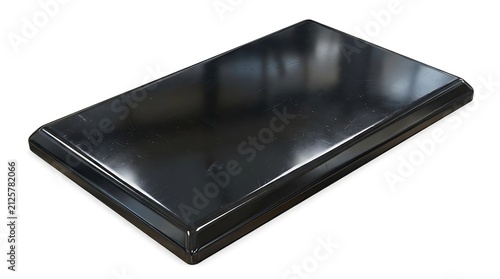 Black glossy rectangular tablet on white background.
