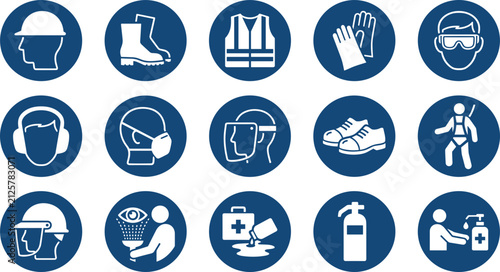 Set of Industrial Safety and Occupational Health Protection Icons.