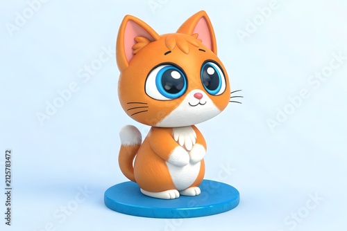 Cute cartoon orange kitten with big expressive eyes