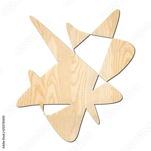 Abstract Geometric Shape Cutout with Light Ash Wood Grain Texture Isolated on White