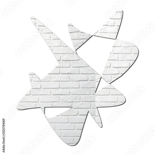 Abstract Geometric Graphic Cutout with White Brick Wall Texture Isolated on White Background