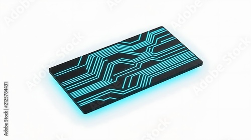 Black slab with glowing blue circuit board traces