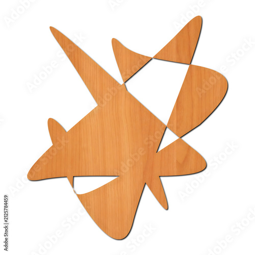 Abstract Geometric Shape Cutout with Warm Cherry Wood Grain Texture Isolated on White Background