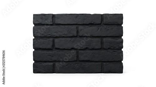Black textured brick wall segment isolated on white background.