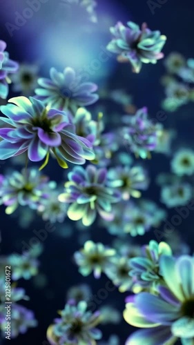A Stunning Display of Ethereal Flowers Against a Dark Background, Showcasing Vibrant Colors and Intricate Petal Designs in a Dreamlike Aesthetic