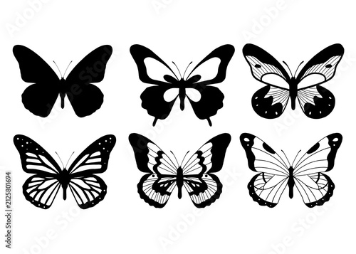 set of six butterflies outlines Illustration