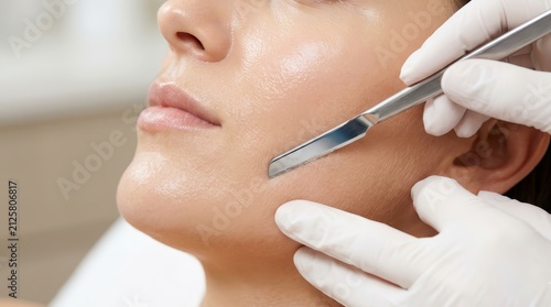 Dermaplaning facial procedure to achieve smooth glowing skin.