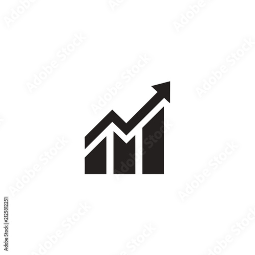 Financial growth bar chart with upward pointing arrow