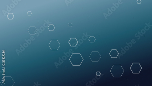 Hexagonal network nodes connecting on digital interface. Futuristic tech grid with glowing blue data points and geometric shapes.