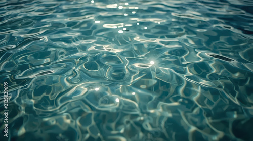 Water surface with gentle ripples and shimmering light reflections, cinematic lucid realism