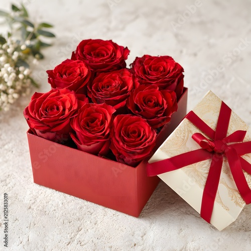red roses in  gift box