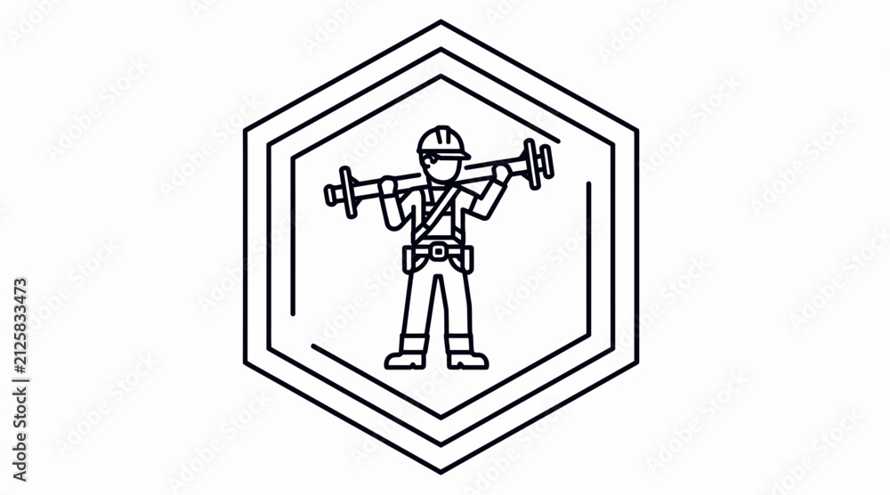 Fototapeta premium Construction Worker Icon Carrying Equipment - Industry Vector Symbol