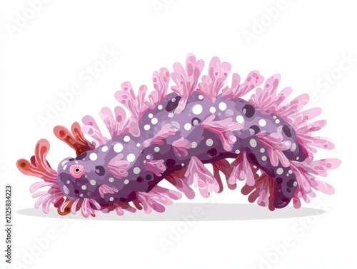 Vibrant Purple Nudibranch Sea Slug With Pink Frilly Appendages On A Clean White Background