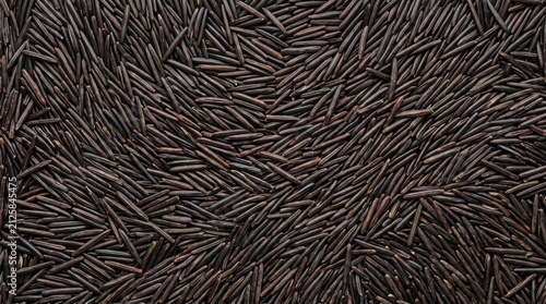 Top down view of uncooked wild rice grains providing a detailed organic texture perfect for food marketing, website banners, and healthy lifestyle branding
