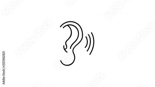 Animated Ear Listening Icon with Sound Wave Line Animation Loop