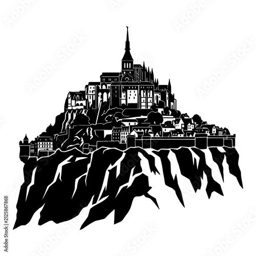 Mont saint michel island commune with medieval architecture, france.