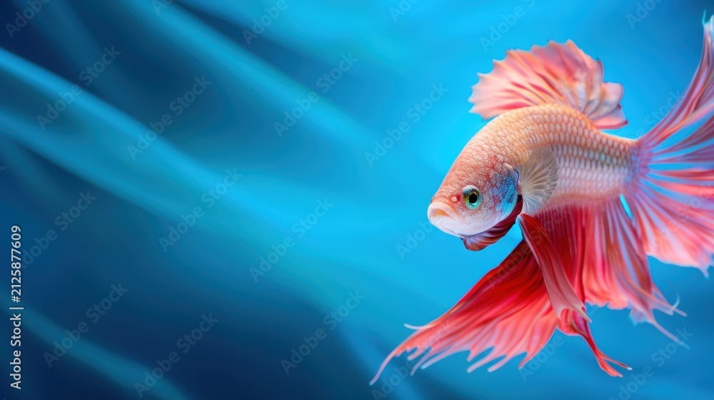 Fototapeta premium Colorful Betta Fish Swimming Gracefully in a Vibrant Blue Underwater Environment
