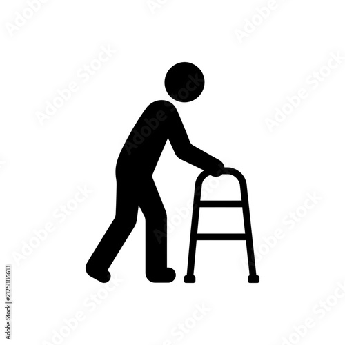 Elderly man using walker after stroke rehabilitation icon