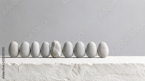 Naturally Unique River Stone Among Uniform Stones Representing Authenticity and Trust